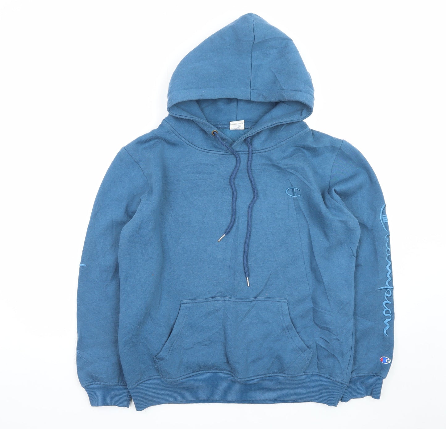 Champion Men’s Blue XL Pullover Hoodie with Logo Sleeve Print
