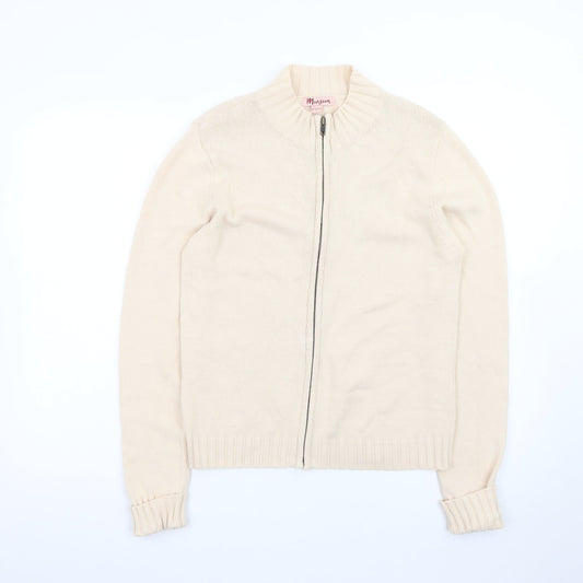 Monsoon Women Beige Full Zip Cardigan Size 12 Cotton Blend