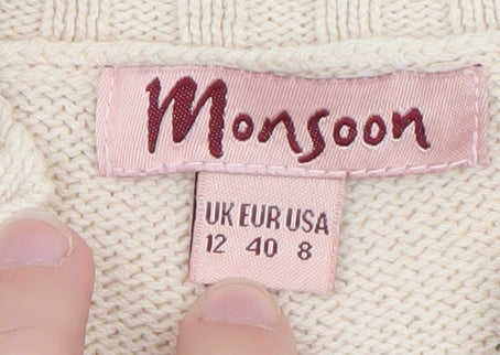 Monsoon Women Beige Full Zip Cardigan Size 12 Cotton Blend