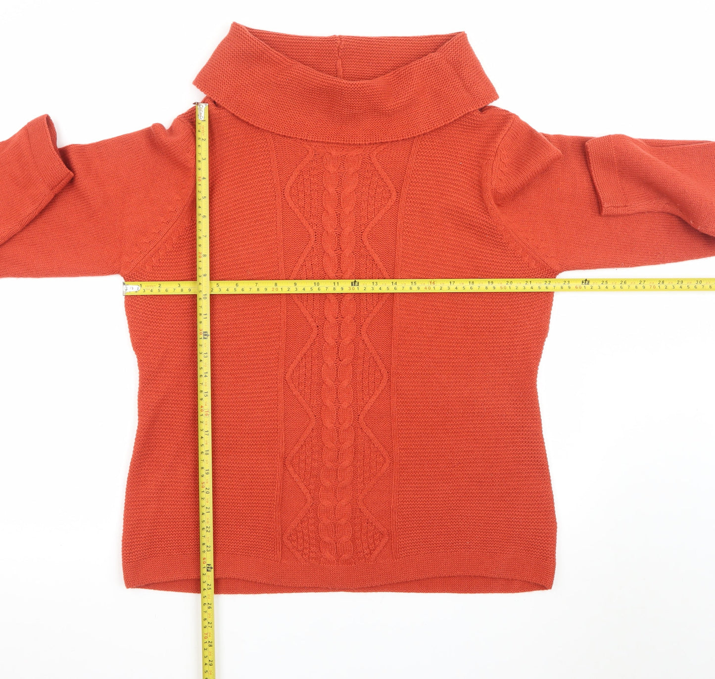ISLE Essentials Women's Orange Cowl Neck Cable Knit Jumper Size 18-20