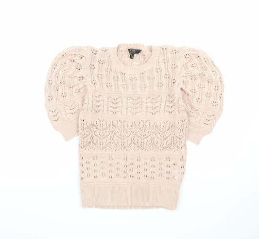 Lipsy Women Beige Puff Sleeve Knit Jumper Size 10