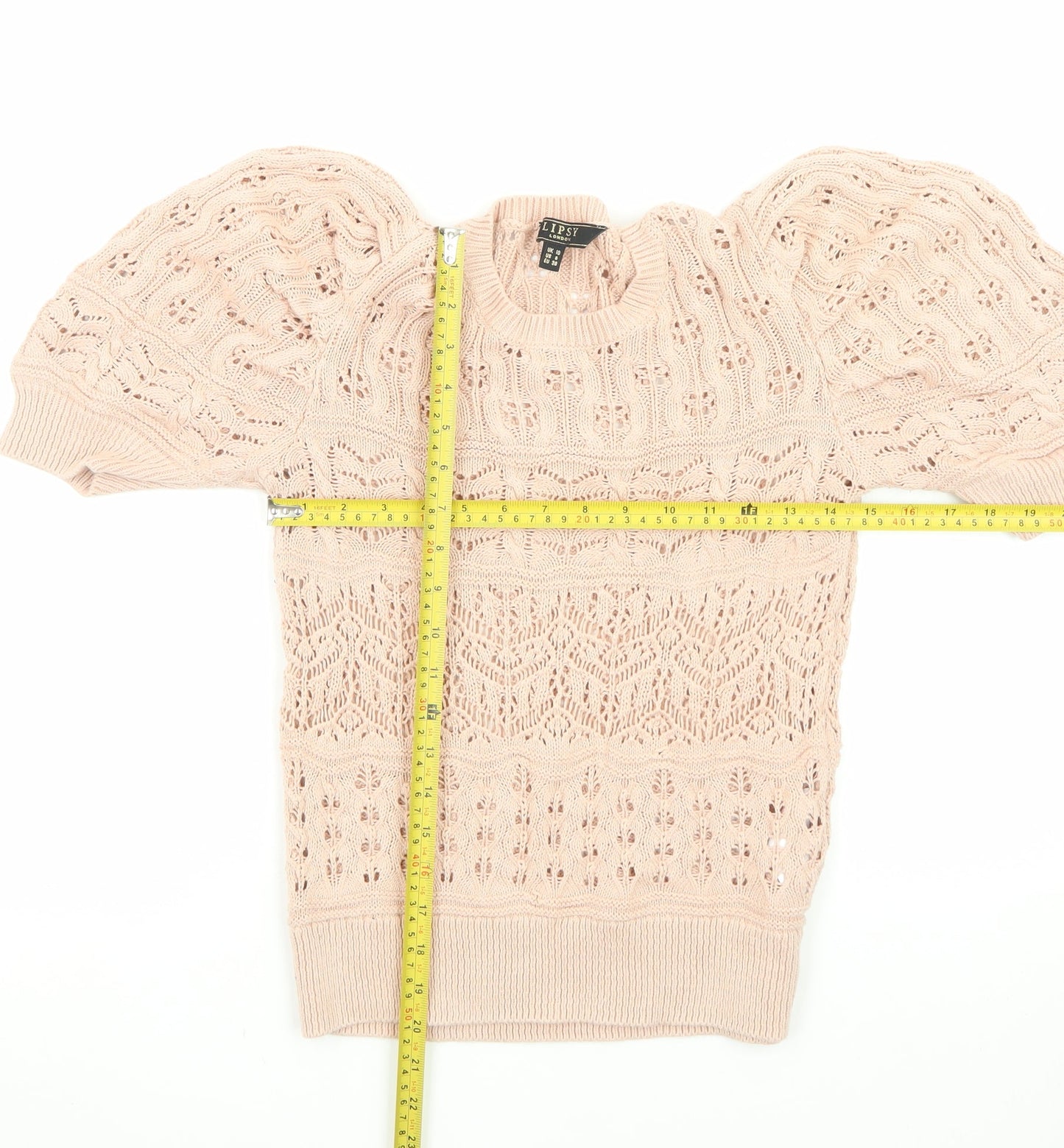 Lipsy Women Beige Puff Sleeve Knit Jumper Size 10