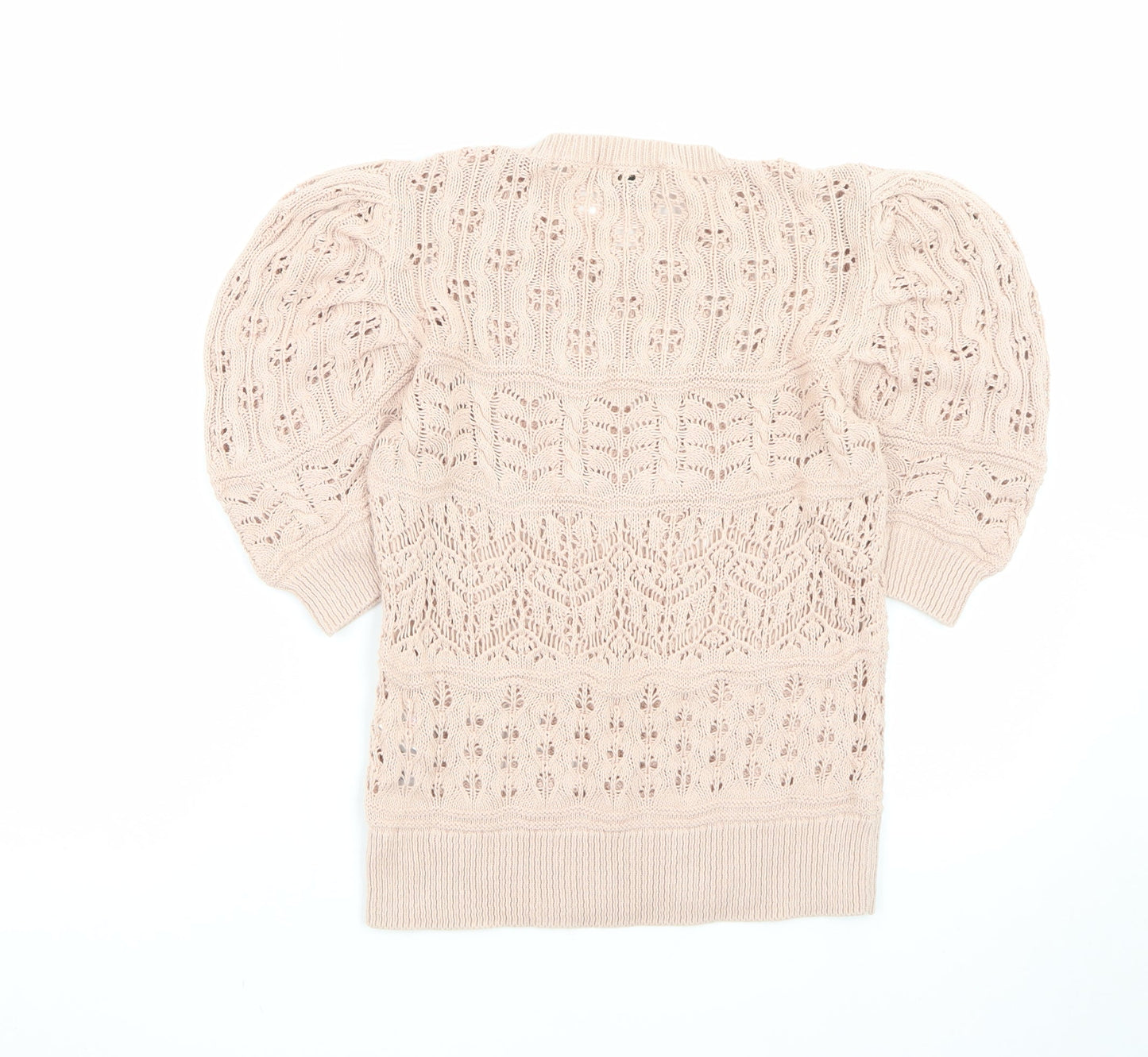 Lipsy Women Beige Puff Sleeve Knit Jumper Size 10