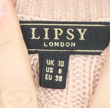 Lipsy Women Beige Puff Sleeve Knit Jumper Size 10