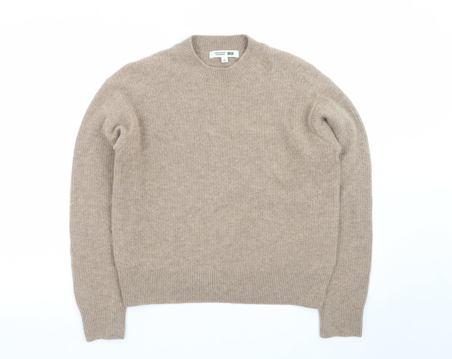 Comptoir des Cotonniers Women Beige Wool Cashmere Crew Neck Pullover S