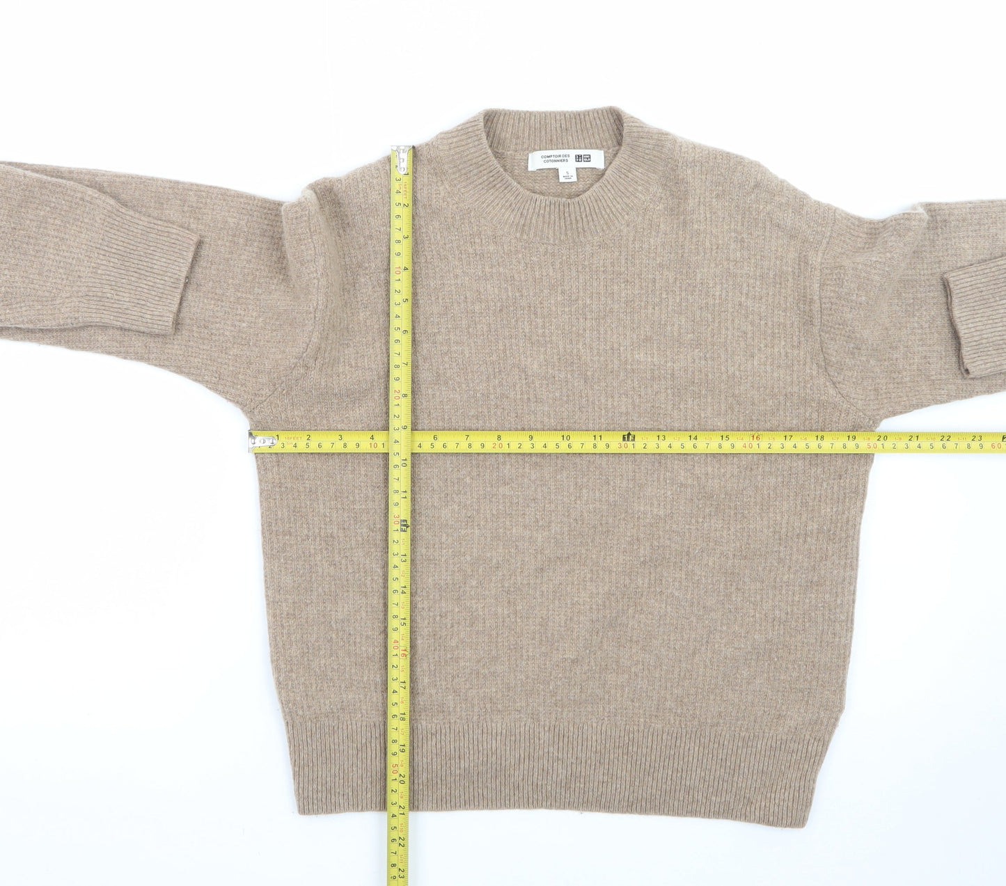 Comptoir des Cotonniers Women Beige Wool Cashmere Crew Neck Pullover S