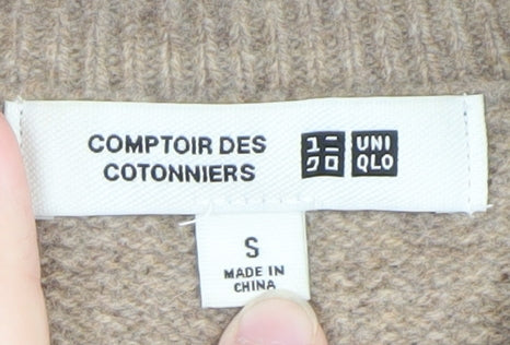 Comptoir des Cotonniers Women Beige Wool Cashmere Crew Neck Pullover S