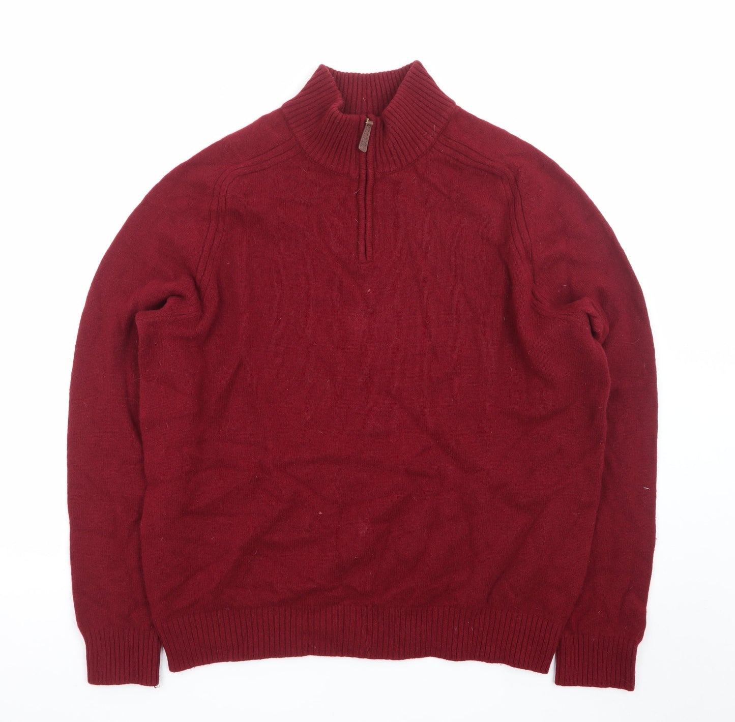 Lands' End Men's Red Lambswool 1/2 Zip High Neck Jumper Size L