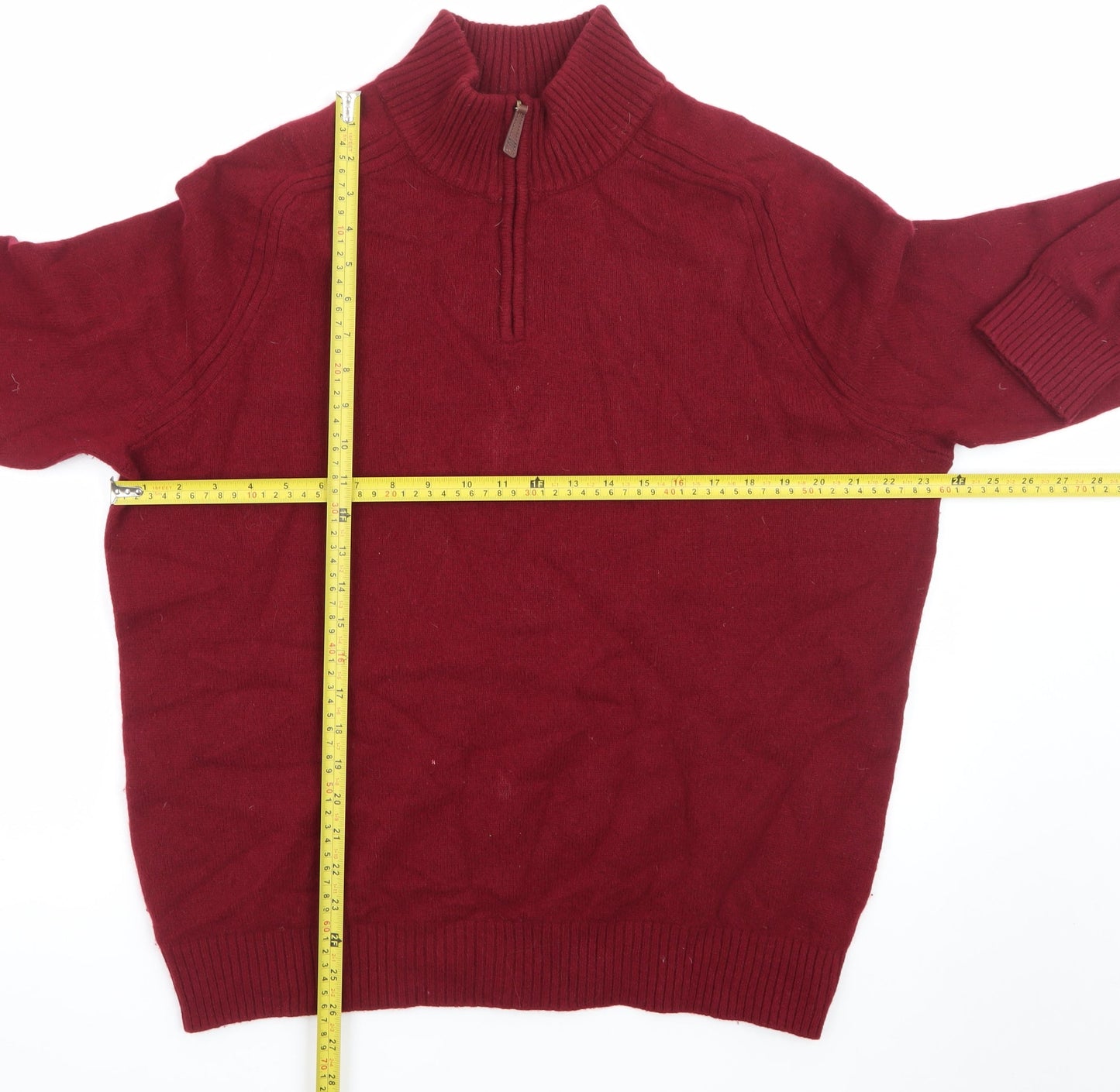 Lands' End Men's Red Lambswool 1/2 Zip High Neck Jumper Size L