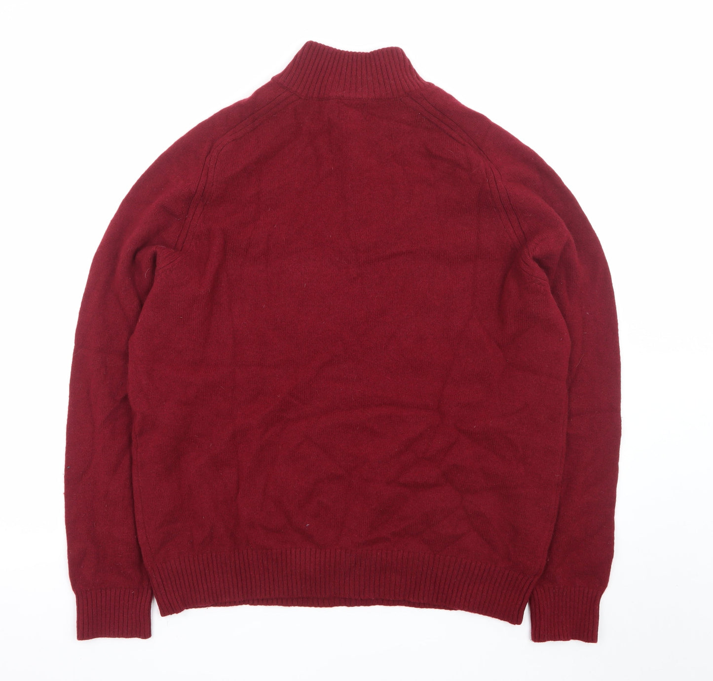 Lands' End Men's Red Lambswool 1/2 Zip High Neck Jumper Size L