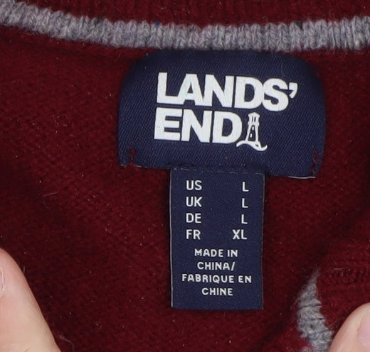 Lands' End Men's Red Lambswool 1/2 Zip High Neck Jumper Size L