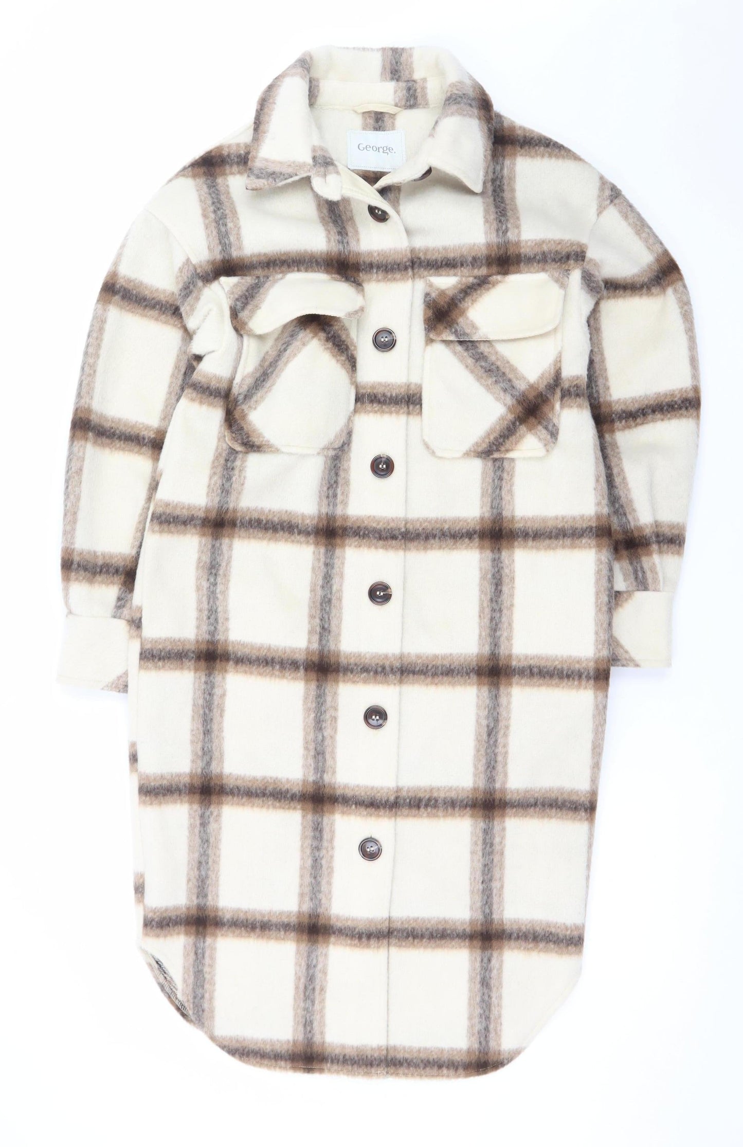 George Women’s Beige Check Button Shacket Jacket XS Relaxed Fit