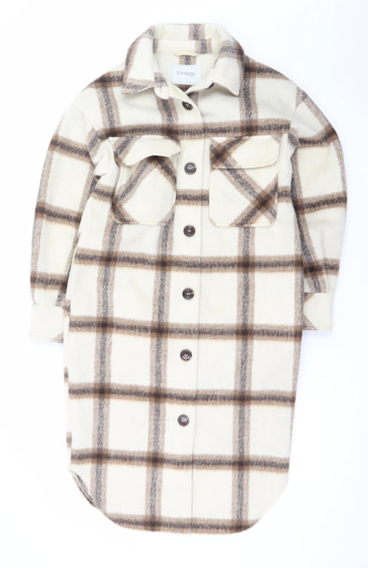 George Women’s Beige Check Button Shacket Jacket XS Relaxed Fit