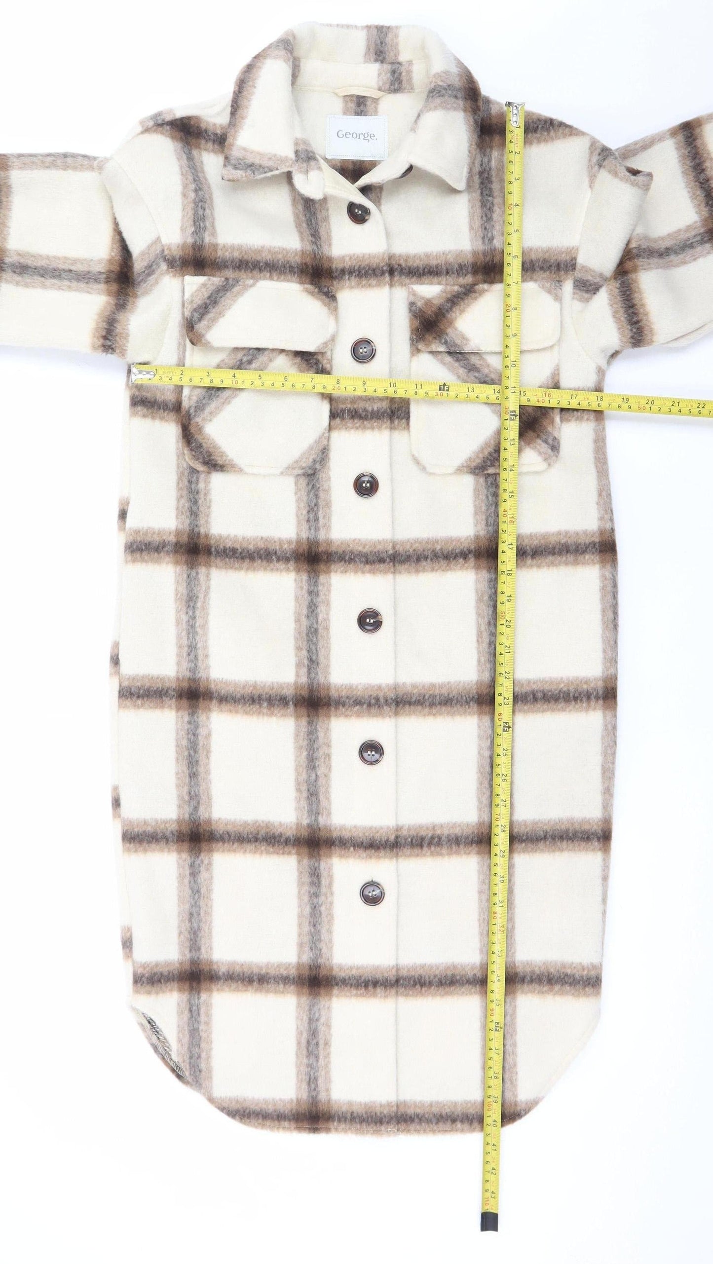 George Women’s Beige Check Button Shacket Jacket XS Relaxed Fit