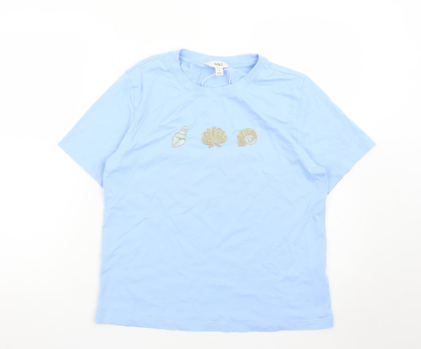 Marks and Spencer Womens Blue Beaded Shell T-Shirt Size 10