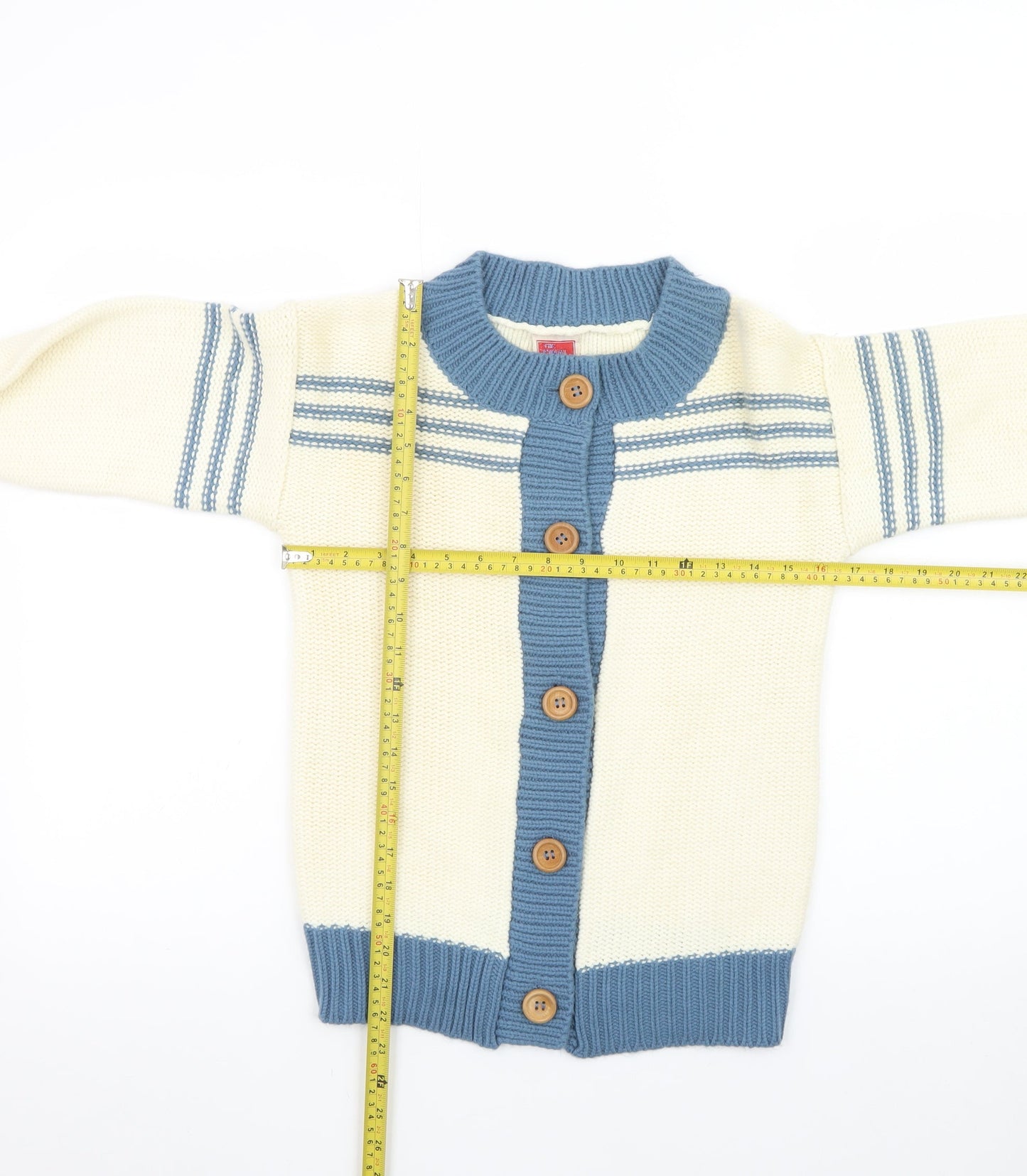 The Final Touch Women’s Ivory Blue Knit Button Cardigan M