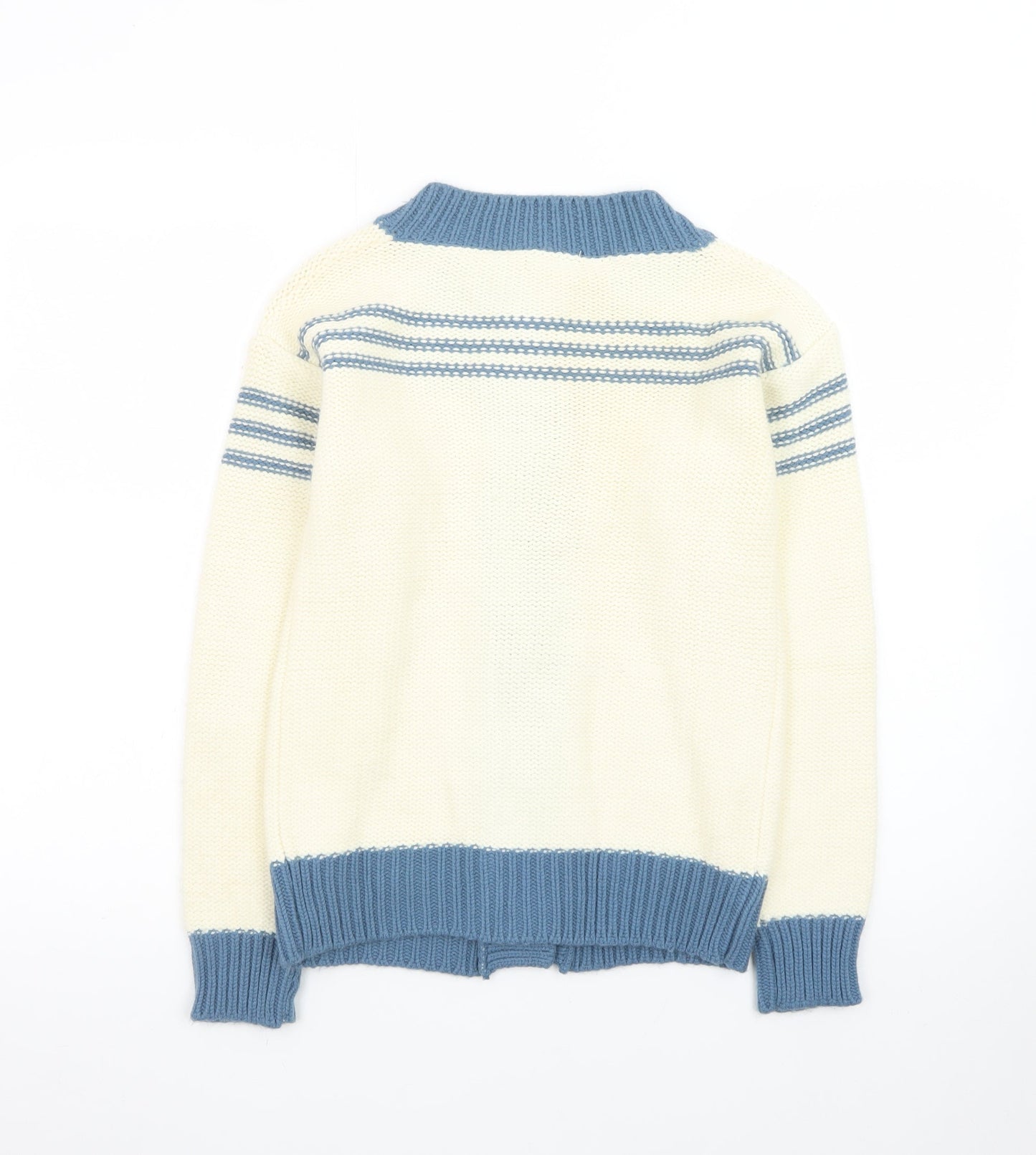 The Final Touch Women’s Ivory Blue Knit Button Cardigan M