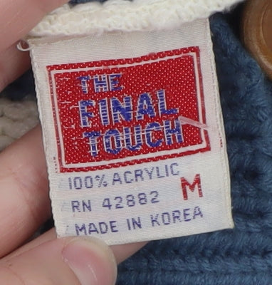The Final Touch Women’s Ivory Blue Knit Button Cardigan M