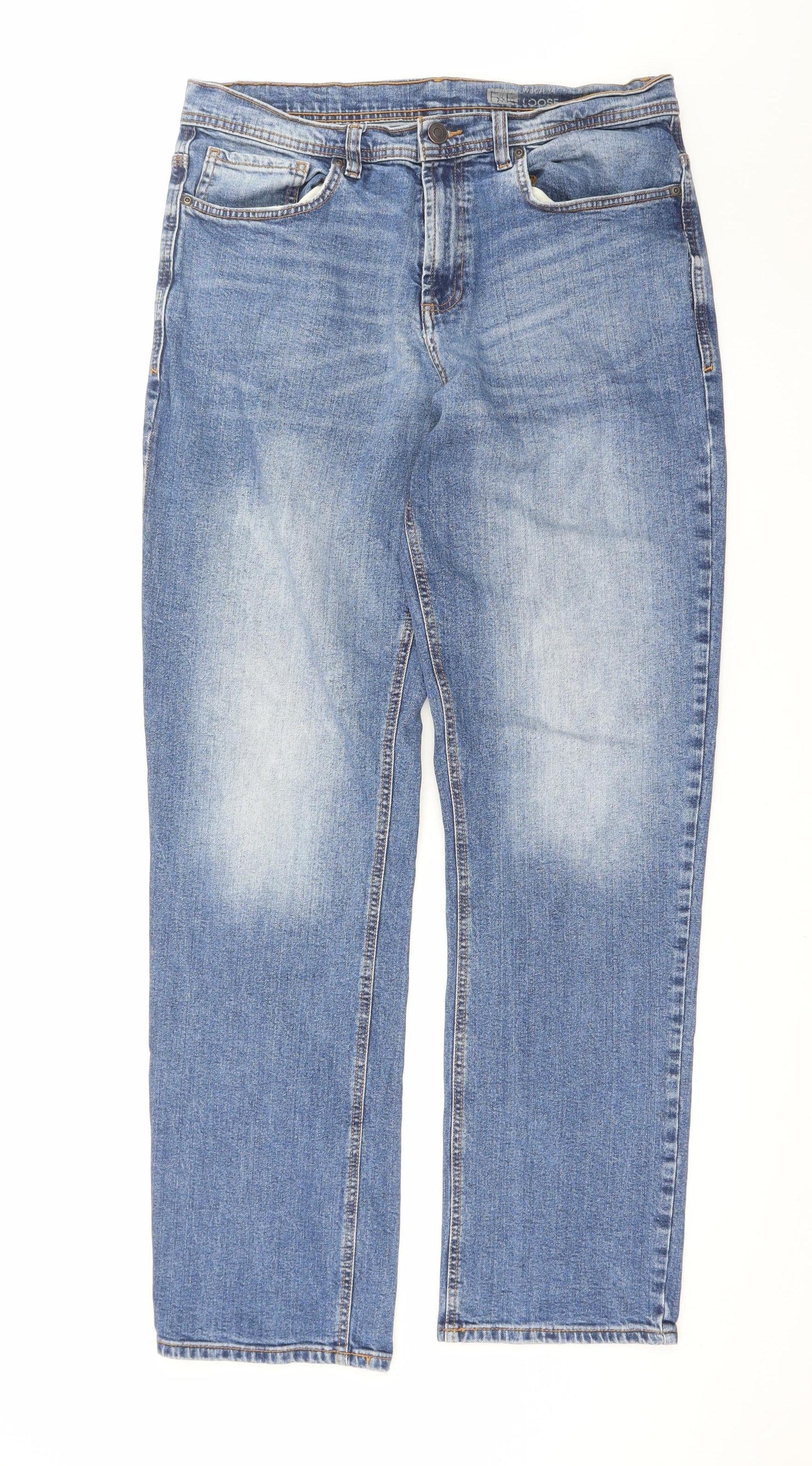 F&F Men's Blue Relaxed Fit Straight Leg Jeans 36W 34L Denim