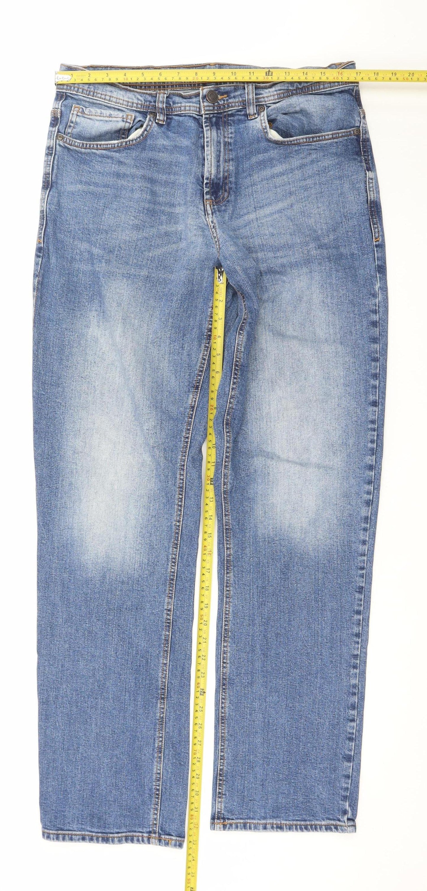 F&F Men's Blue Relaxed Fit Straight Leg Jeans 36W 34L Denim
