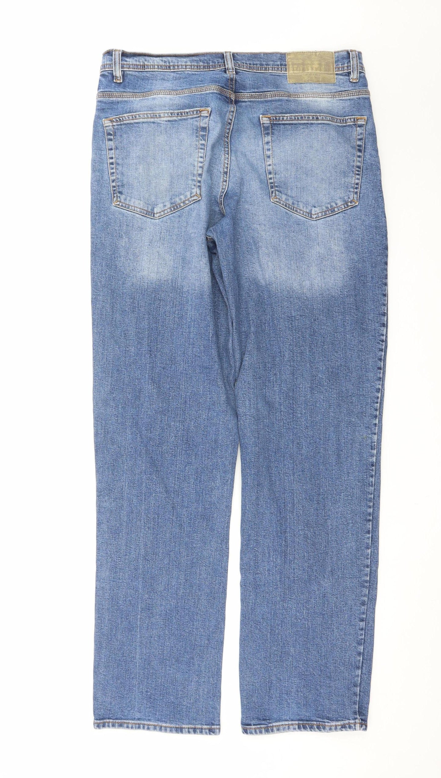 F&F Men's Blue Relaxed Fit Straight Leg Jeans 36W 34L Denim