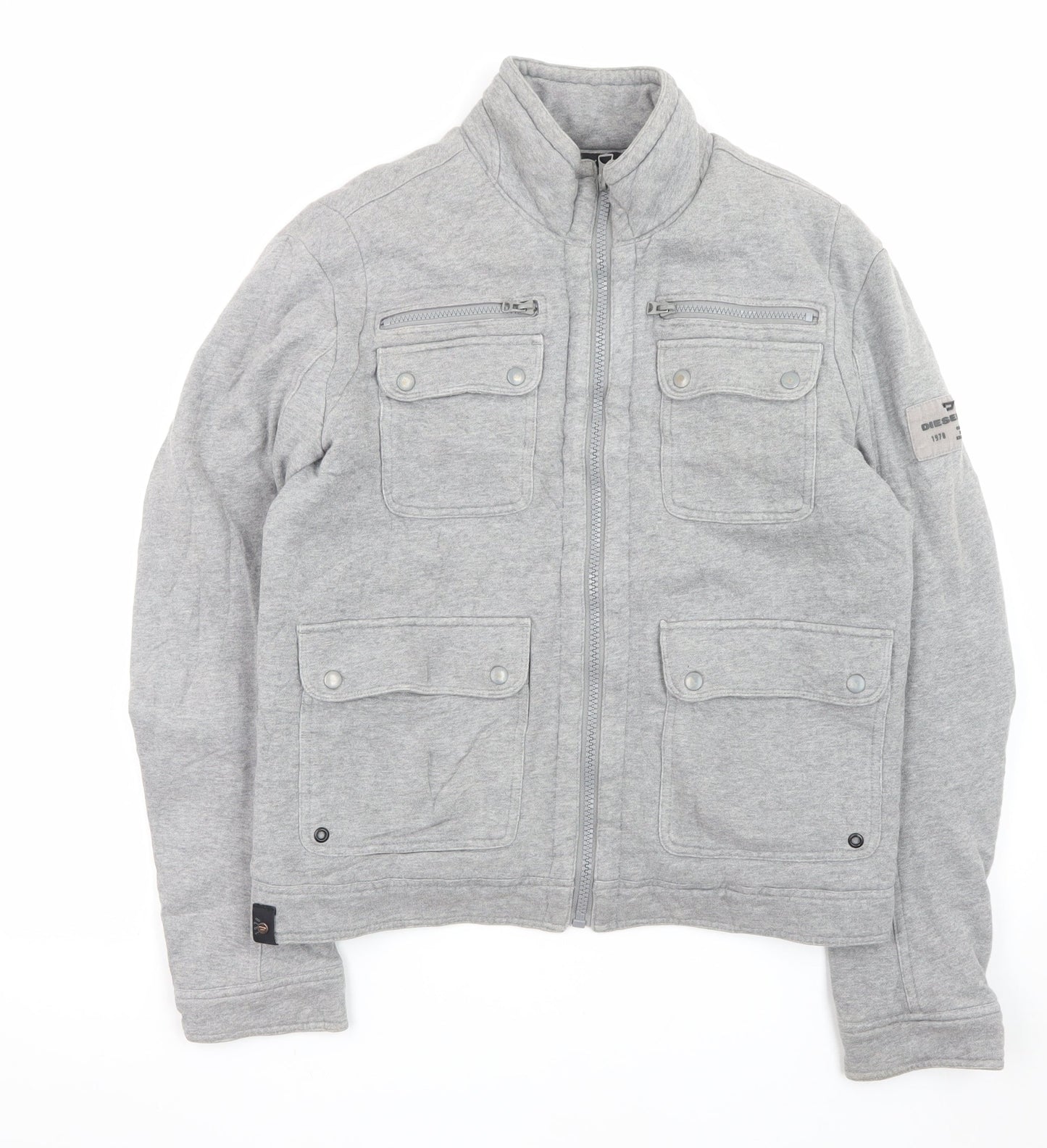 Diesel Men’s Grey Cotton Bomber Jacket Size L Regular Fit