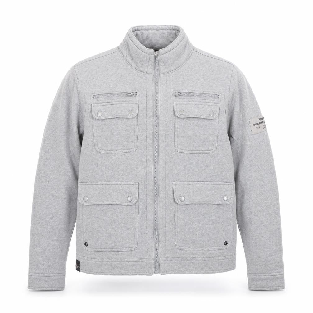 Diesel Men’s Grey Cotton Bomber Jacket Size L Regular Fit