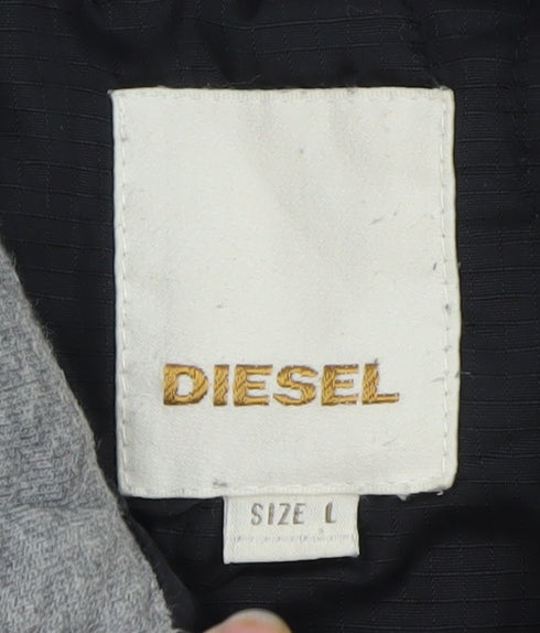 Diesel Men’s Grey Cotton Bomber Jacket Size L Regular Fit