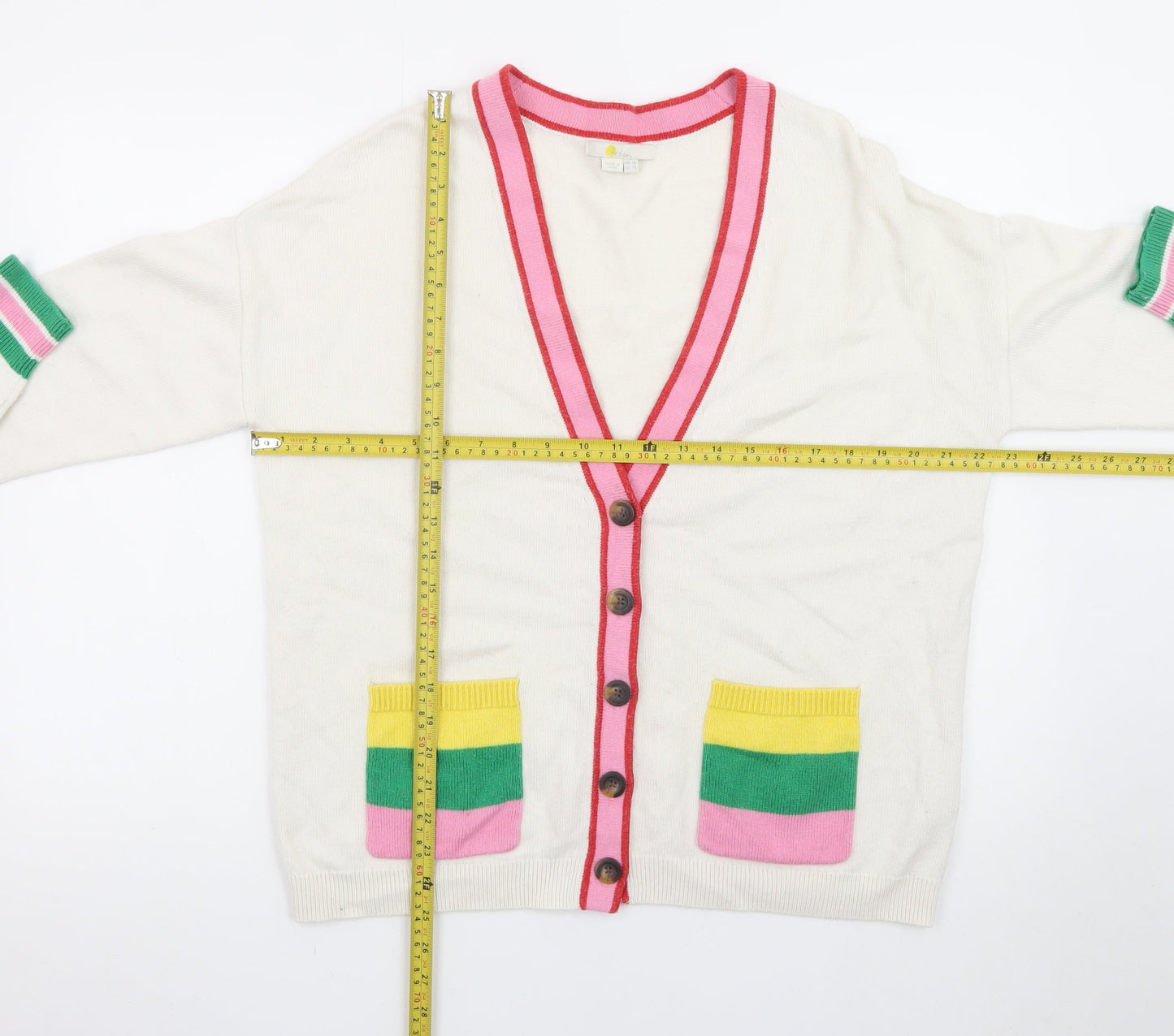 Boden Women’s Multicoloured Cotton V-Neck Cardigan Size 16