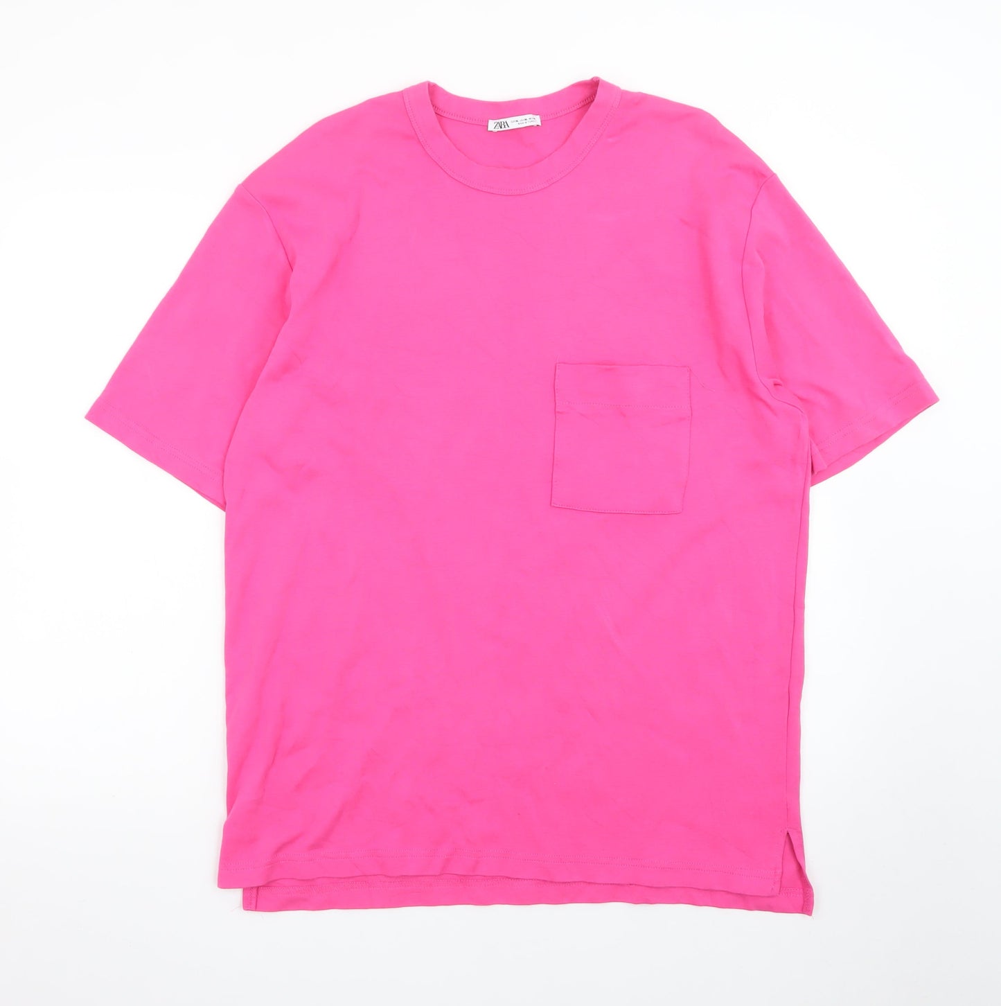 Zara Women Pink Relaxed Fit Cotton Crew Neck T-Shirt Size 14