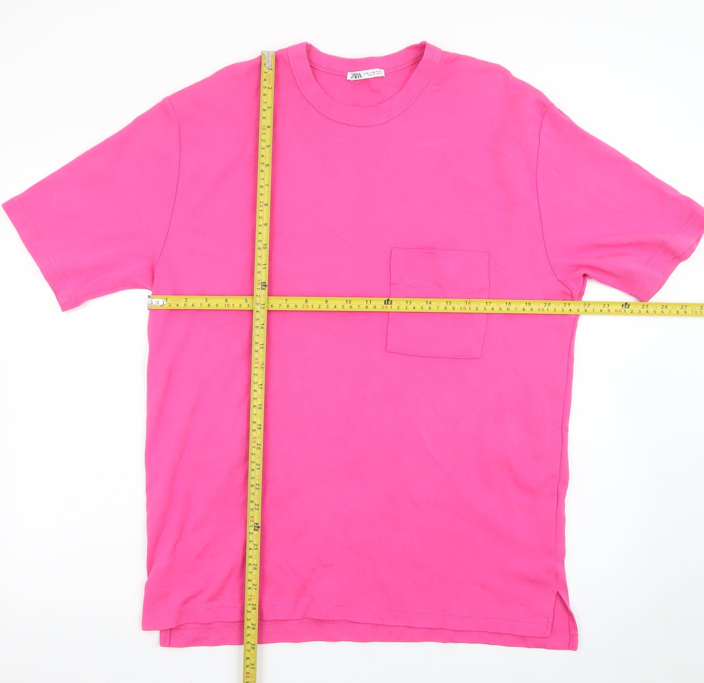 Zara Women Pink Relaxed Fit Cotton Crew Neck T-Shirt Size 14