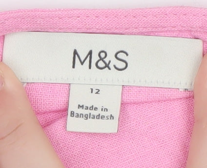 Marks and Spencer Women's Pink Linen Camisole Tank Top Size 12