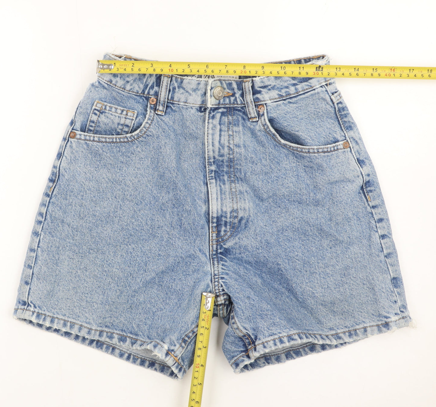 Zara Women Blue High Rise Mom Denim Shorts Size 8