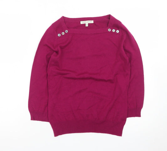 Laura Ashley Women's Pink Boat Neck Button Trim Cotton Jumper Size 8