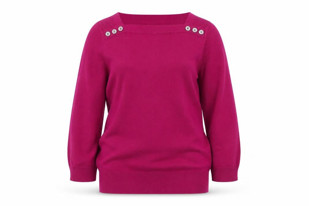 Laura Ashley Women's Pink Boat Neck Button Trim Cotton Jumper Size 8