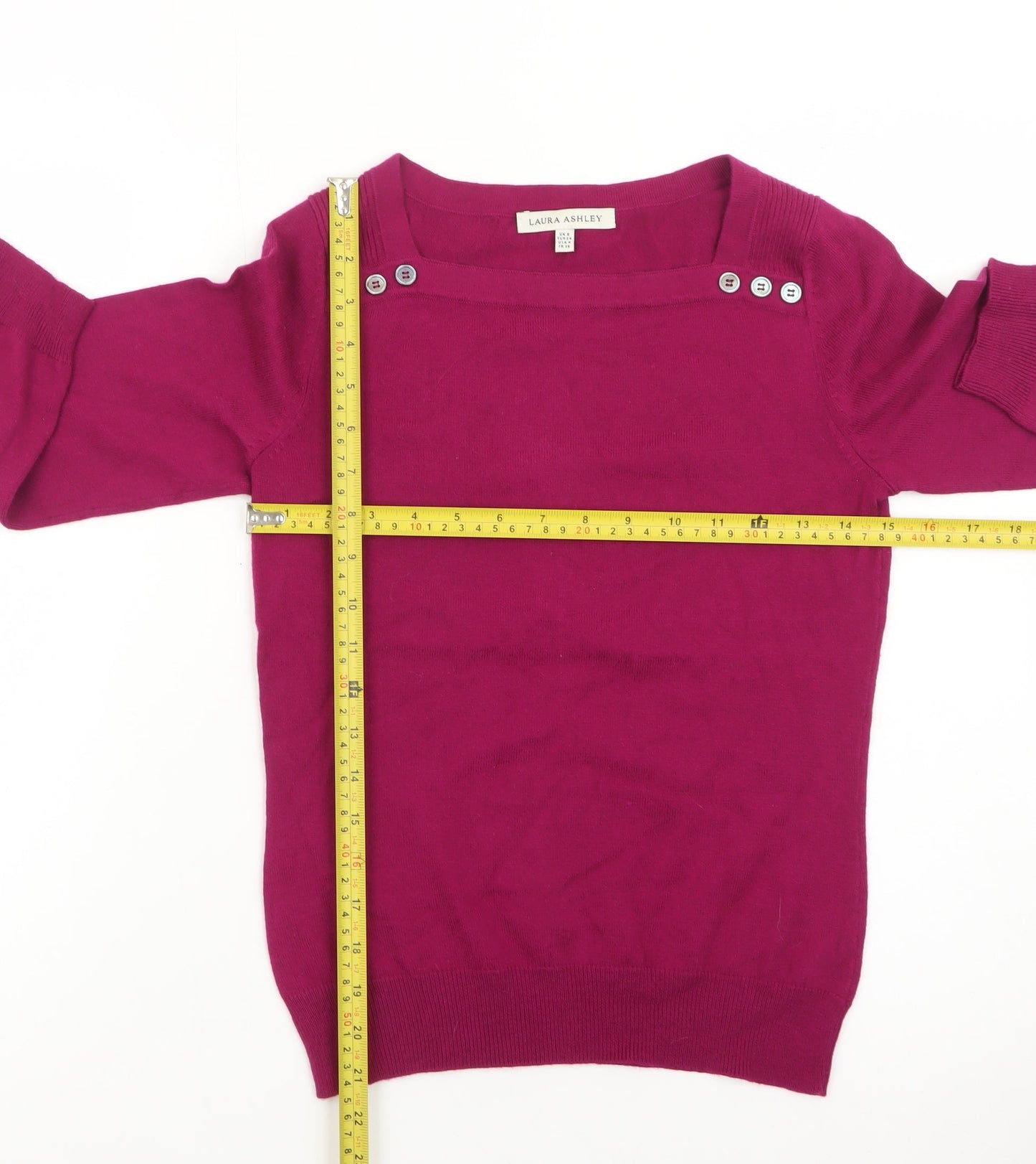 Laura Ashley Women's Pink Boat Neck Button Trim Cotton Jumper Size 8