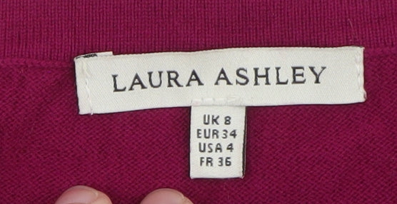 Laura Ashley Women's Pink Boat Neck Button Trim Cotton Jumper Size 8