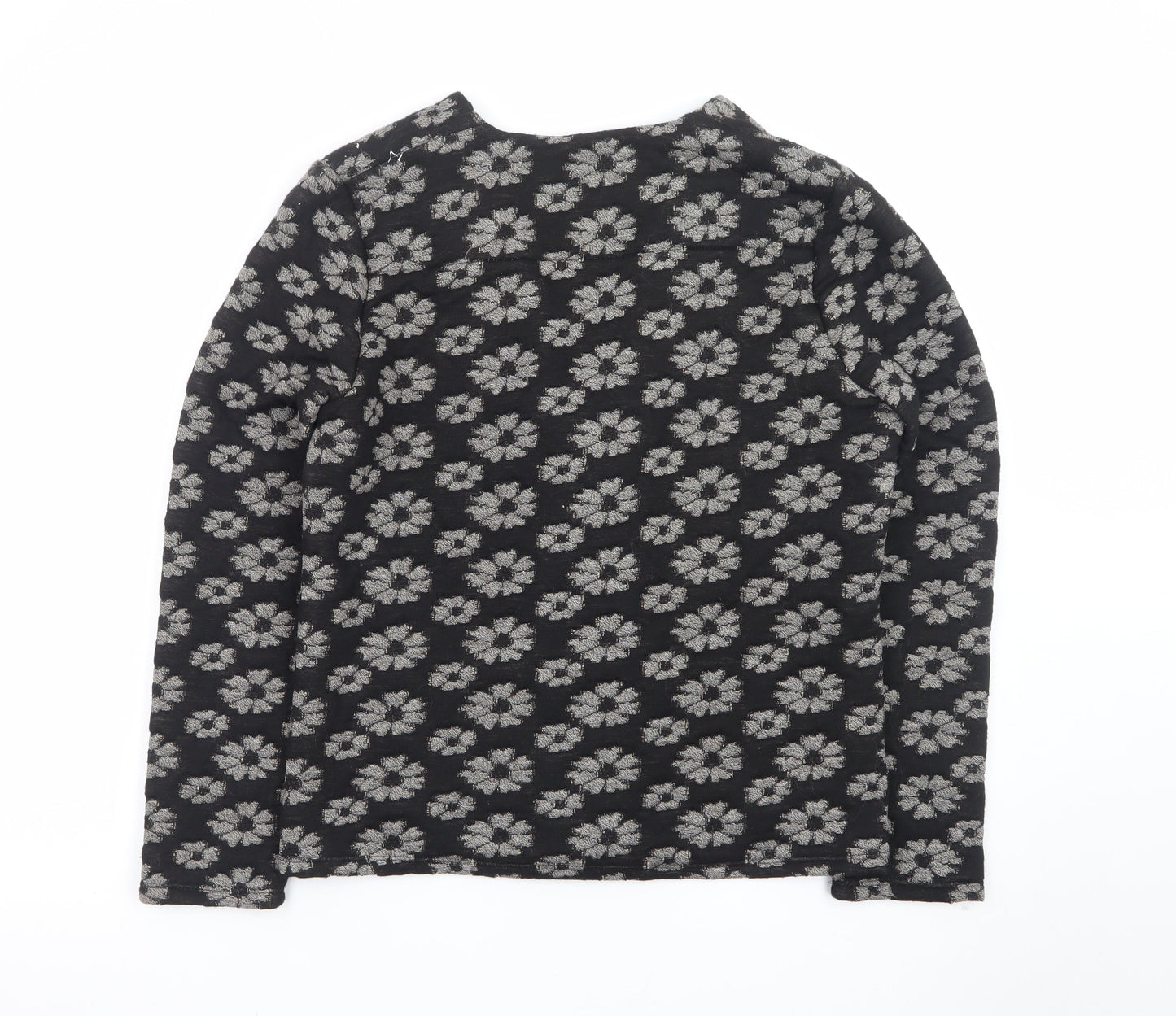 Laura Ashley Women Black Floral V-Neck Long Sleeve Blouse Size 12