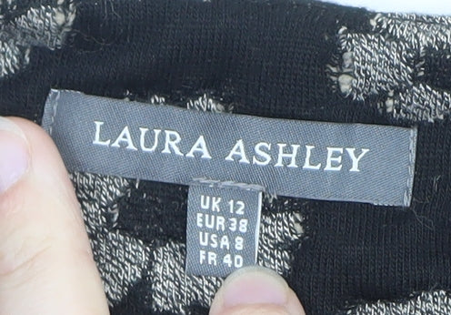 Laura Ashley Women Black Floral V-Neck Long Sleeve Blouse Size 12