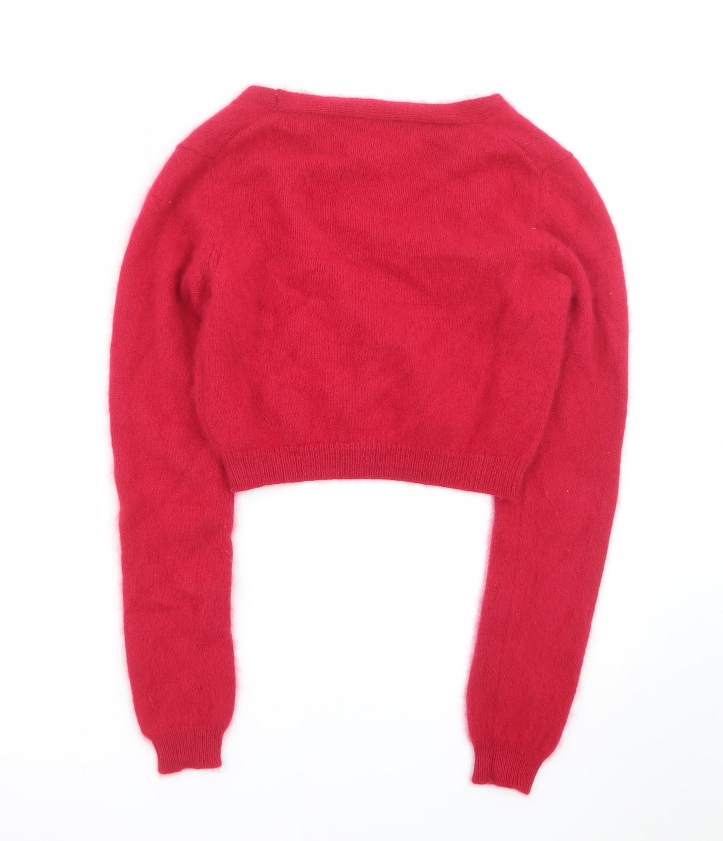 Benetton Women Red V-Neck Mohair Wool Cardigan Jumper Size 8