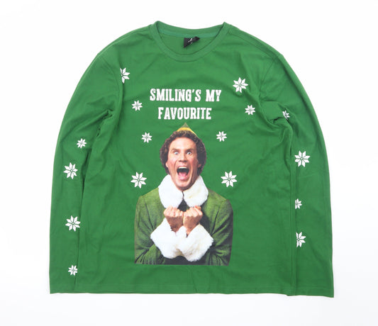 Elf Green Christmas Long Sleeve Men's T-Shirt Size L Funny Quote