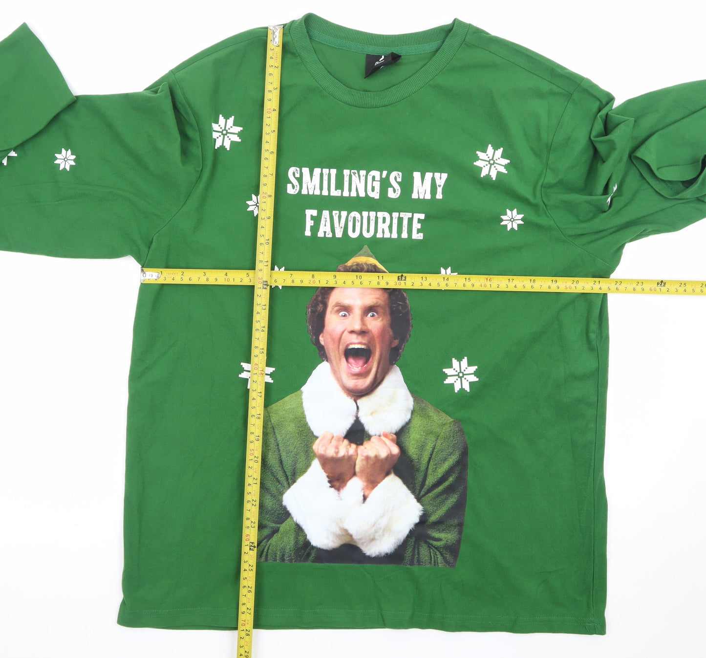 Elf Green Christmas Long Sleeve Men's T-Shirt Size L Funny Quote