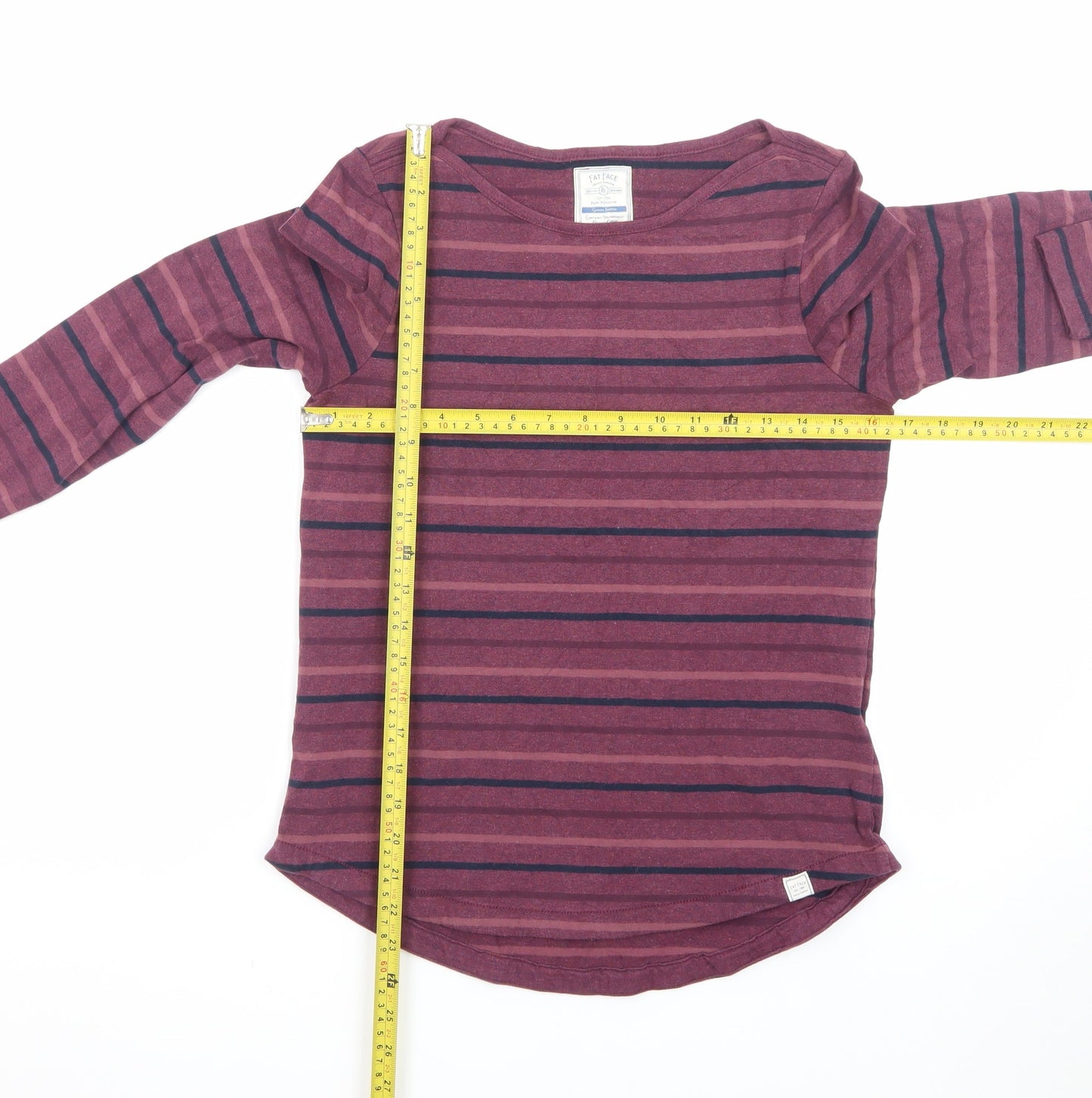 Fat Face Women's Purple Striped Long Sleeve Cotton T-Shirt Size 8