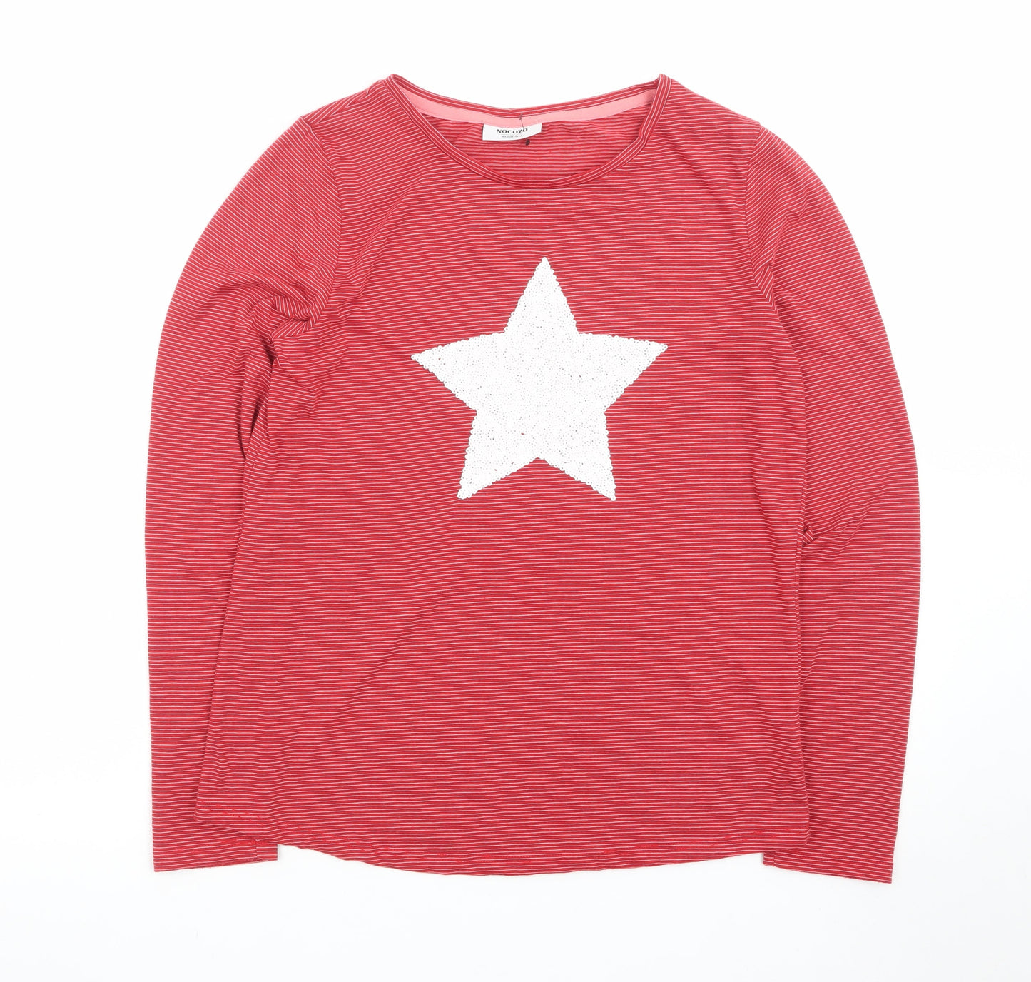 NOCOZO Womens Red Striped Star Sequin Long Sleeve T-Shirt UK 12