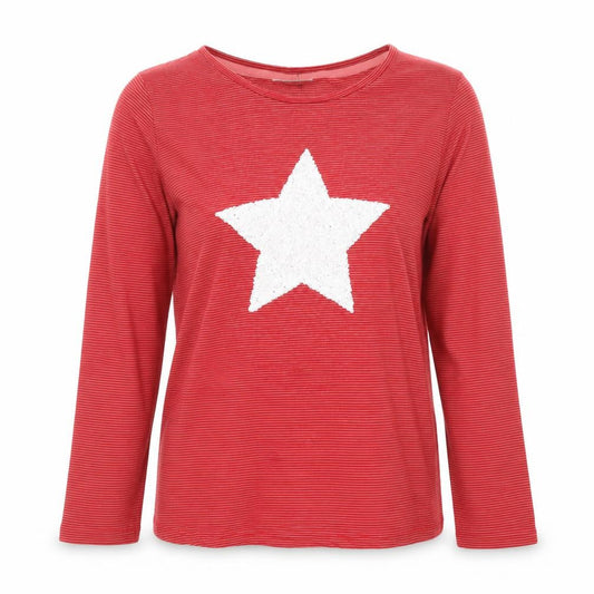 NOCOZO Womens Red Striped Star Sequin Long Sleeve T-Shirt UK 12