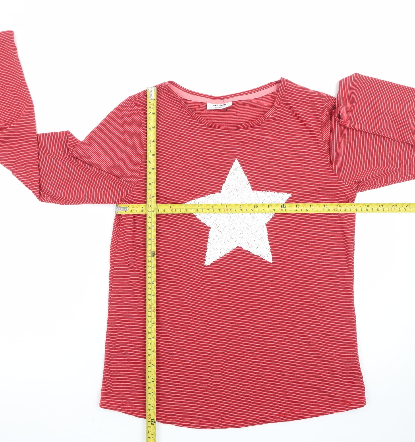 NOCOZO Womens Red Striped Star Sequin Long Sleeve T-Shirt UK 12