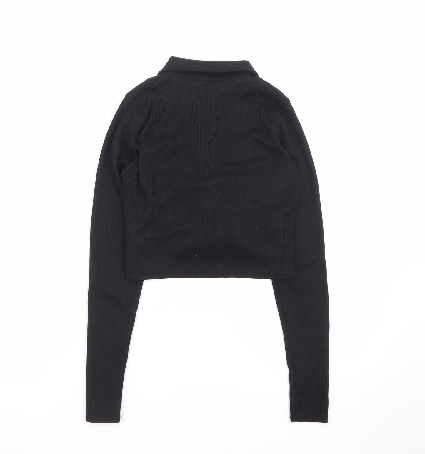 boohoo Womens Black Cropped Button-Up Shirt UK 8 Long Sleeve