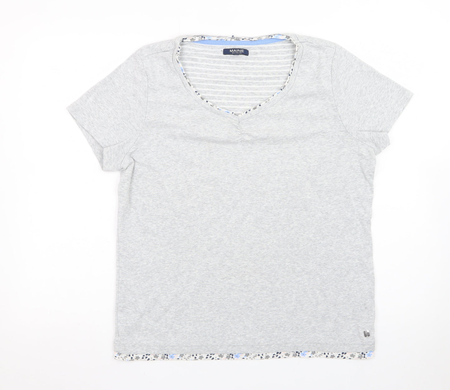 Maine New England Women's Grey V-Neck Cotton T-Shirt Size 18