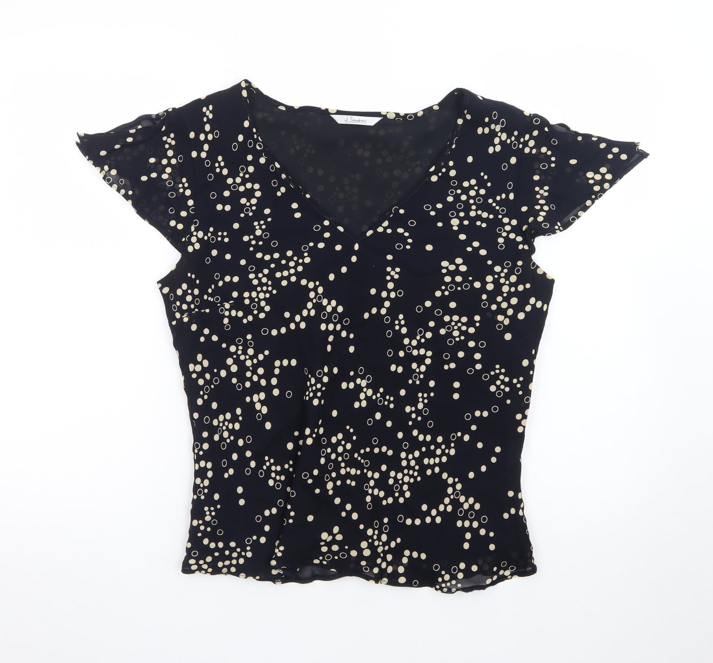 J Taylor Women’s Black Polka Dot V-Neck Chiffon Blouse Size 14