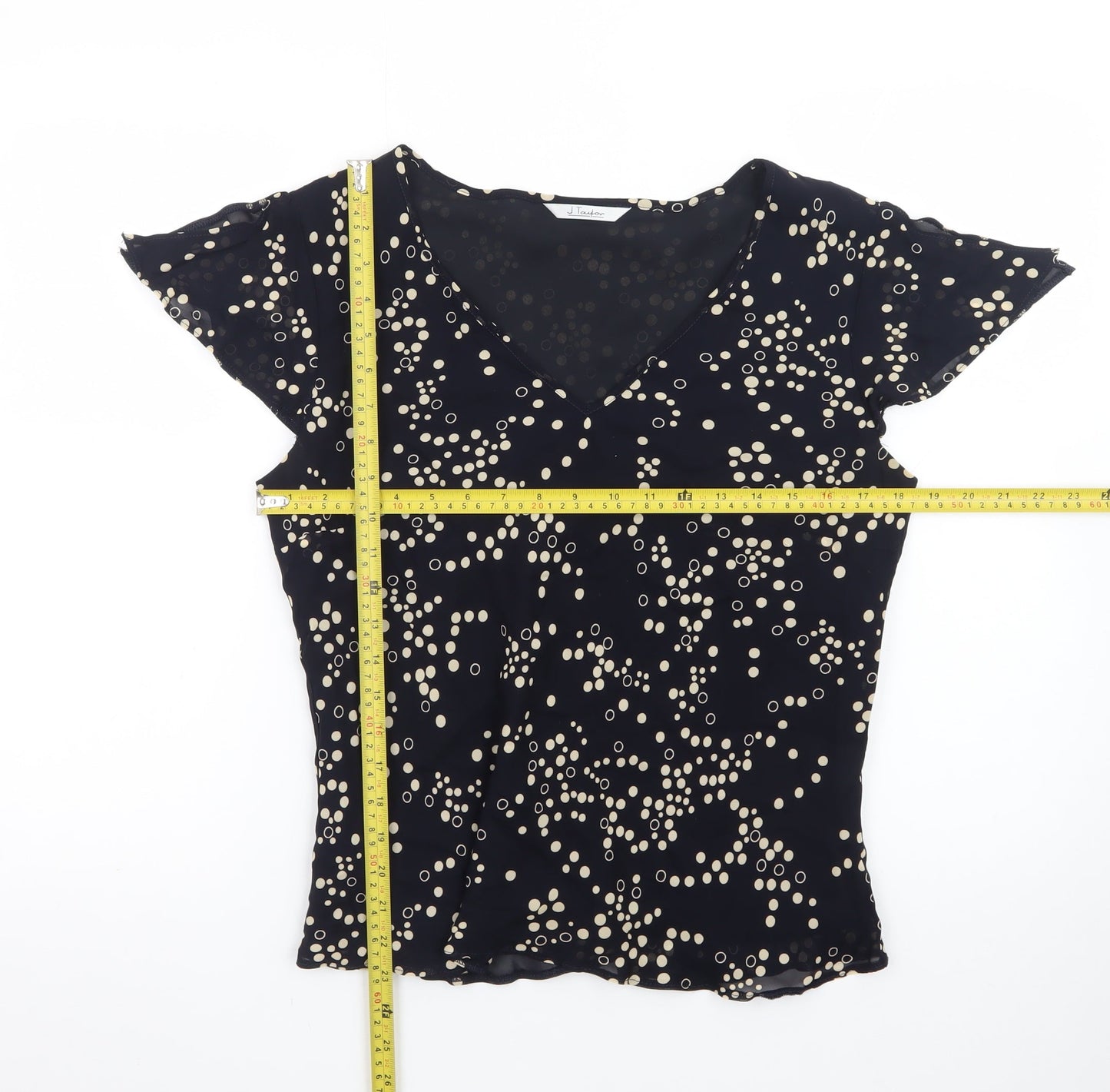 J Taylor Women’s Black Polka Dot V-Neck Chiffon Blouse Size 14